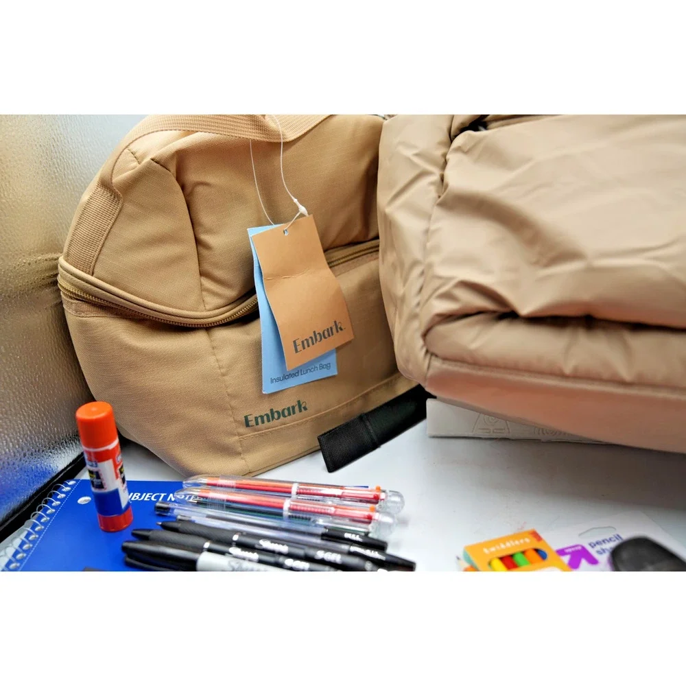 Tan Puffer Backpack Bundle with Embark‎ Lunchbox and 25+ Back to School Items